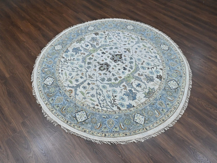 7'10" x 7'10" New Hand Knotted Grey Wool Round Oriental Rug - MOA10210408