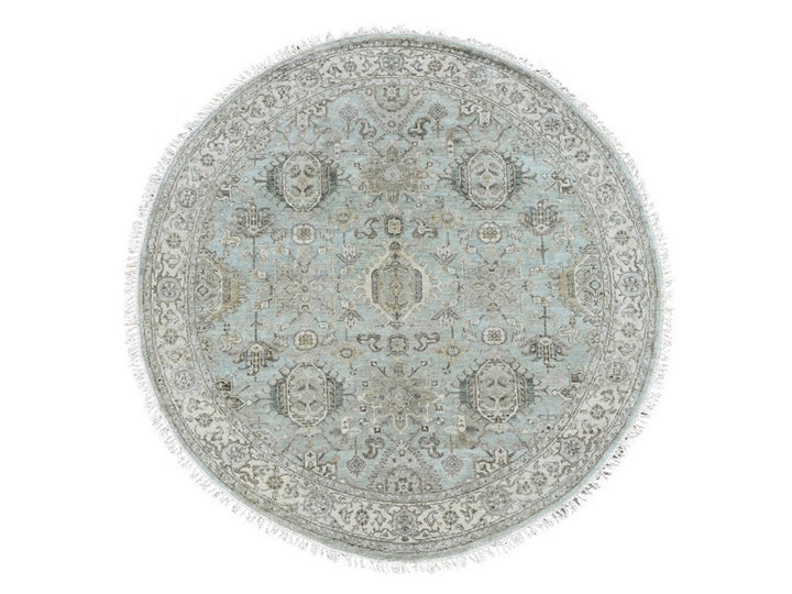 5'9" x 5'10" New Hand Knotted Green Wool Round Oriental Rug - MOA10210409