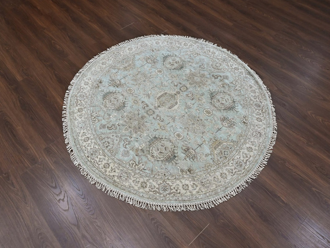 5'9" x 5'10" New Hand Knotted Green Wool Round Oriental Rug - MOA10210409