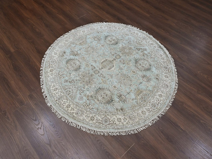 5'9" x 5'10" New Hand Knotted Green Wool Round Oriental Rug - MOA10210409