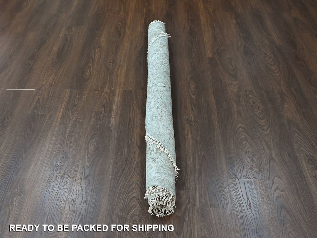 5'9" x 5'10" New Hand Knotted Green Wool Round Oriental Rug - MOA10210409