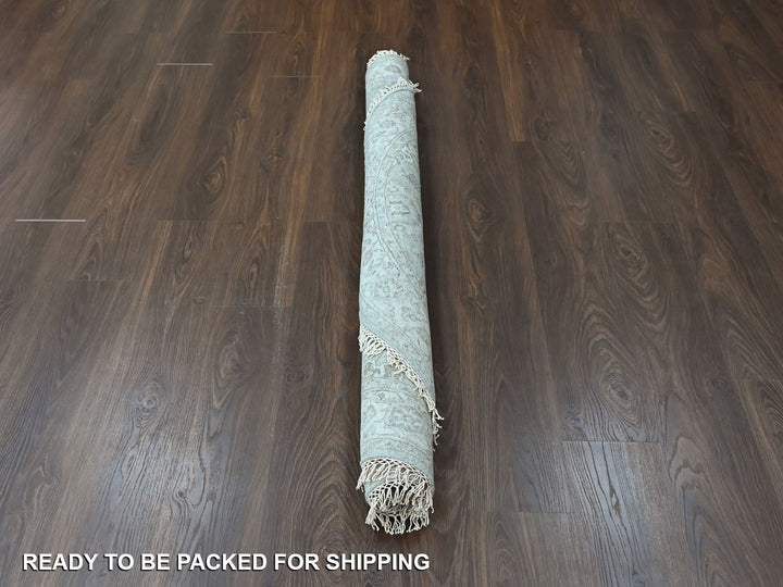 5'9" x 5'10" New Hand Knotted Green Wool Round Oriental Rug - MOA10210409