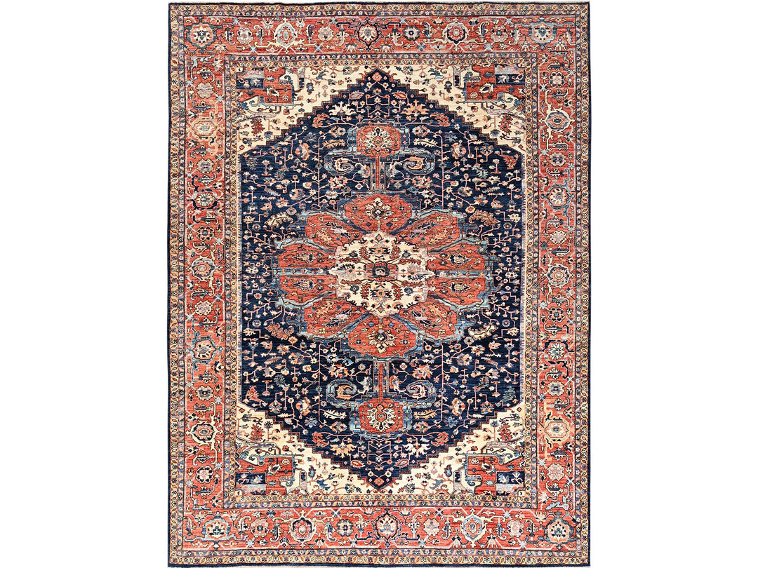 10'1" x 14'0" New Hand Knotted Blue Wool Rectangle Oriental Rug - MOA1021040