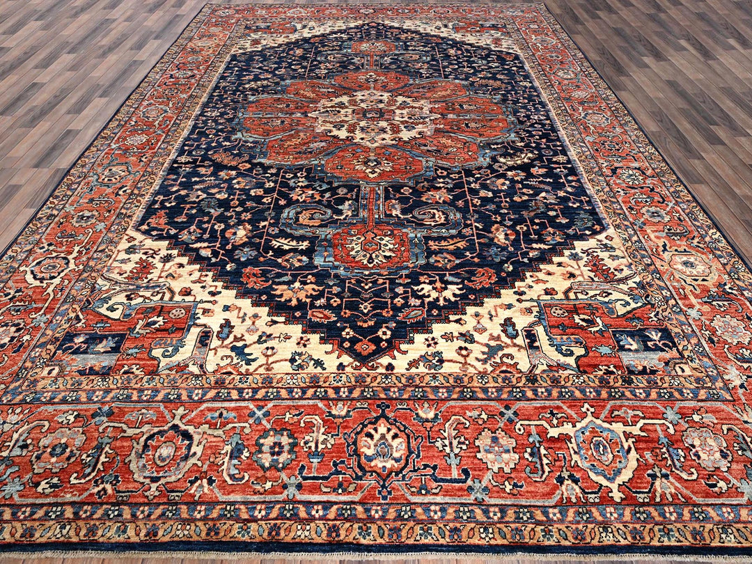10'1" x 14'0" New Hand Knotted Blue Wool Rectangle Oriental Rug - MOA1021040