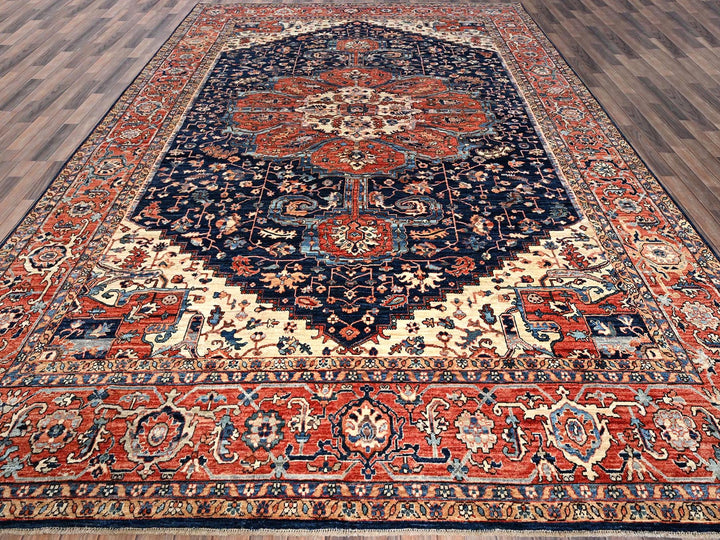 10'1" x 14'0" New Hand Knotted Blue Wool Rectangle Oriental Rug - MOA1021040