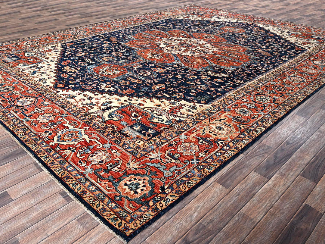 10'1" x 14'0" New Hand Knotted Blue Wool Rectangle Oriental Rug - MOA1021040
