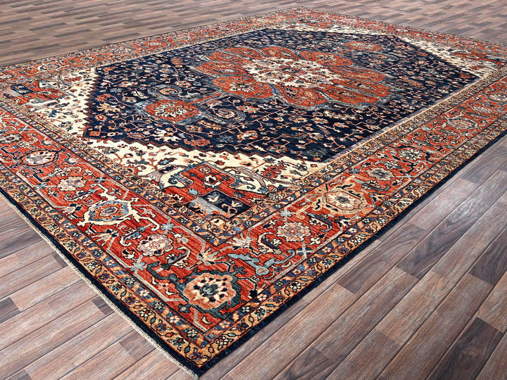 10'1" x 14'0" New Hand Knotted Blue Wool Rectangle Oriental Rug - MOA1021040