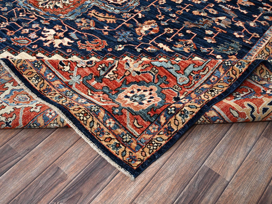 10'1" x 14'0" New Hand Knotted Blue Wool Rectangle Oriental Rug - MOA1021040