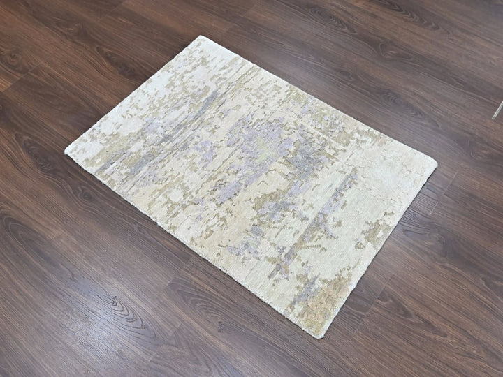 1'11" x 2'9" New Hand Knotted Purple Wool & Silk Rectangle Oriental Rug - MOA10210410