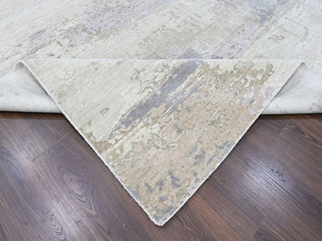 8'11" x 11'11" New Hand Knotted Purple Wool & Silk Rectangle Oriental Rug - MOA10210411