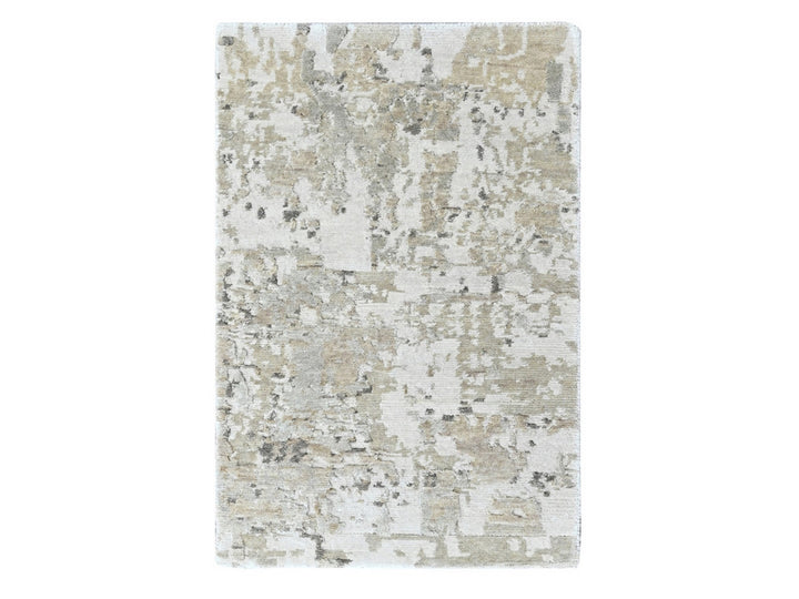 1'11" x 2'10" New Hand Knotted Green Wool & Silk Rectangle Oriental Rug - MOA10210412