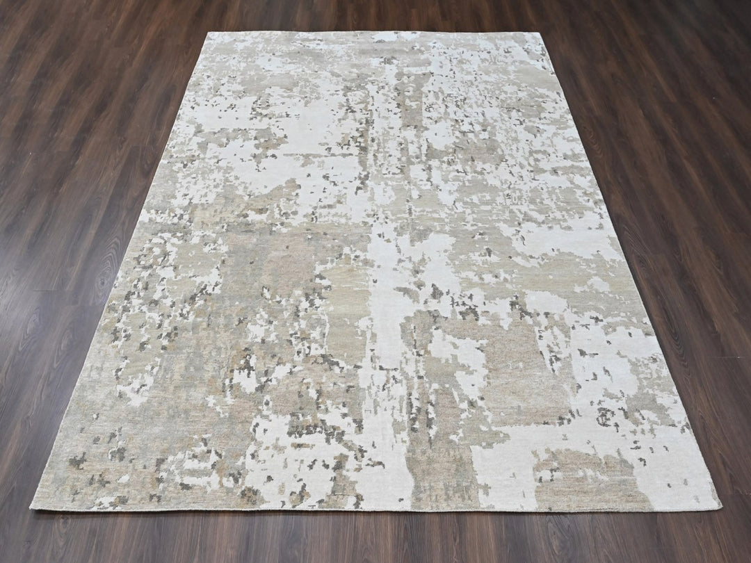 8'10" x 11'9" New Hand Knotted Green Wool & Silk Rectangle Oriental Rug - MOA10210413