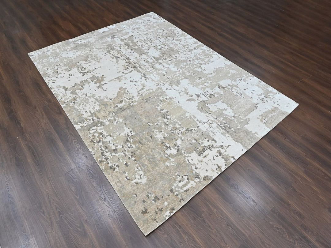 8'10" x 11'9" New Hand Knotted Green Wool & Silk Rectangle Oriental Rug - MOA10210413