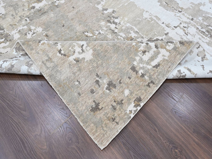 8'10" x 11'9" New Hand Knotted Green Wool & Silk Rectangle Oriental Rug - MOA10210413