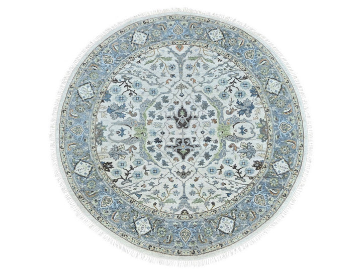 6'11" x 6'11" New Hand Knotted Grey Wool Round Oriental Rug - MOA10210414