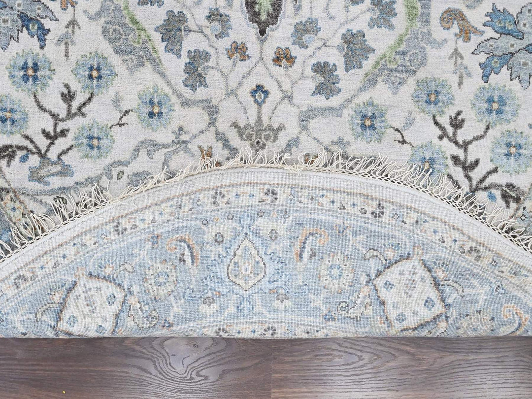 6'11" x 6'11" New Hand Knotted Grey Wool Round Oriental Rug - MOA10210414