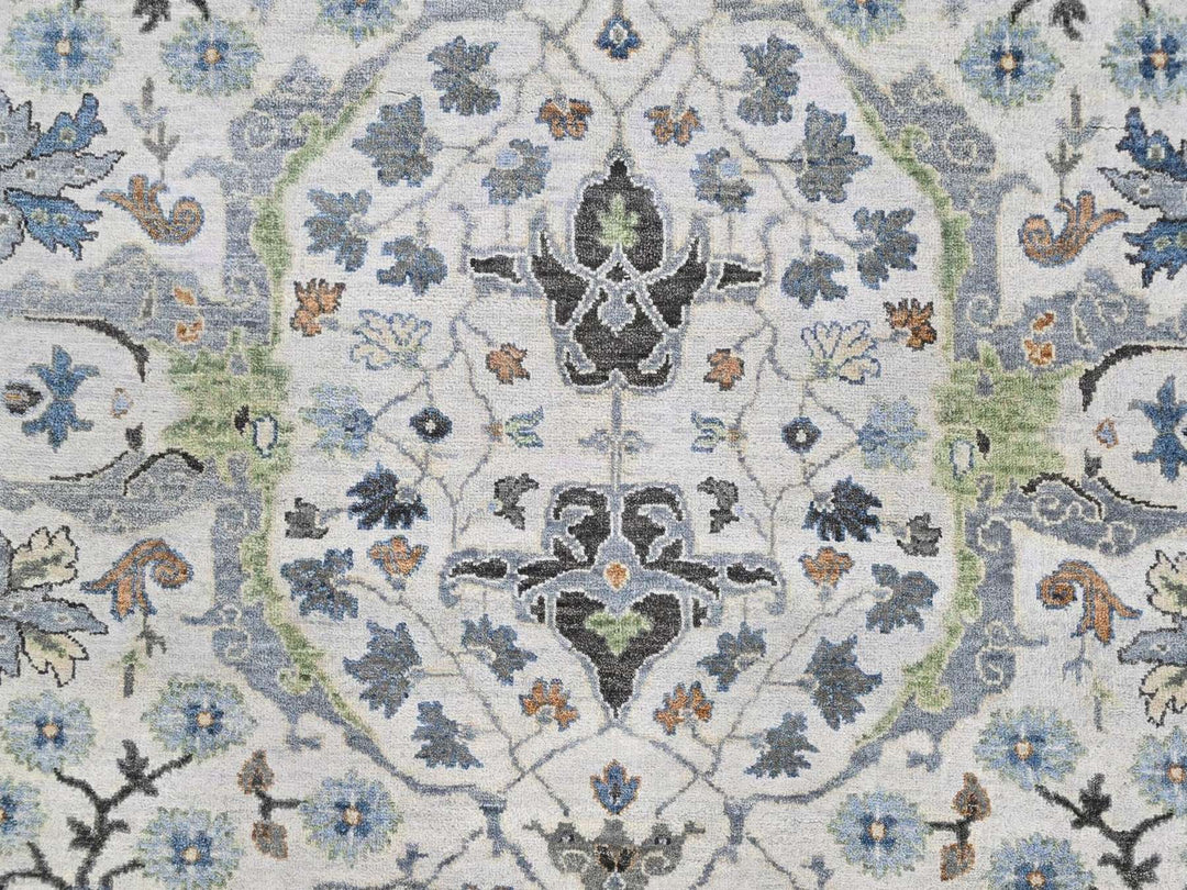 6'11" x 6'11" New Hand Knotted Grey Wool Round Oriental Rug - MOA10210414