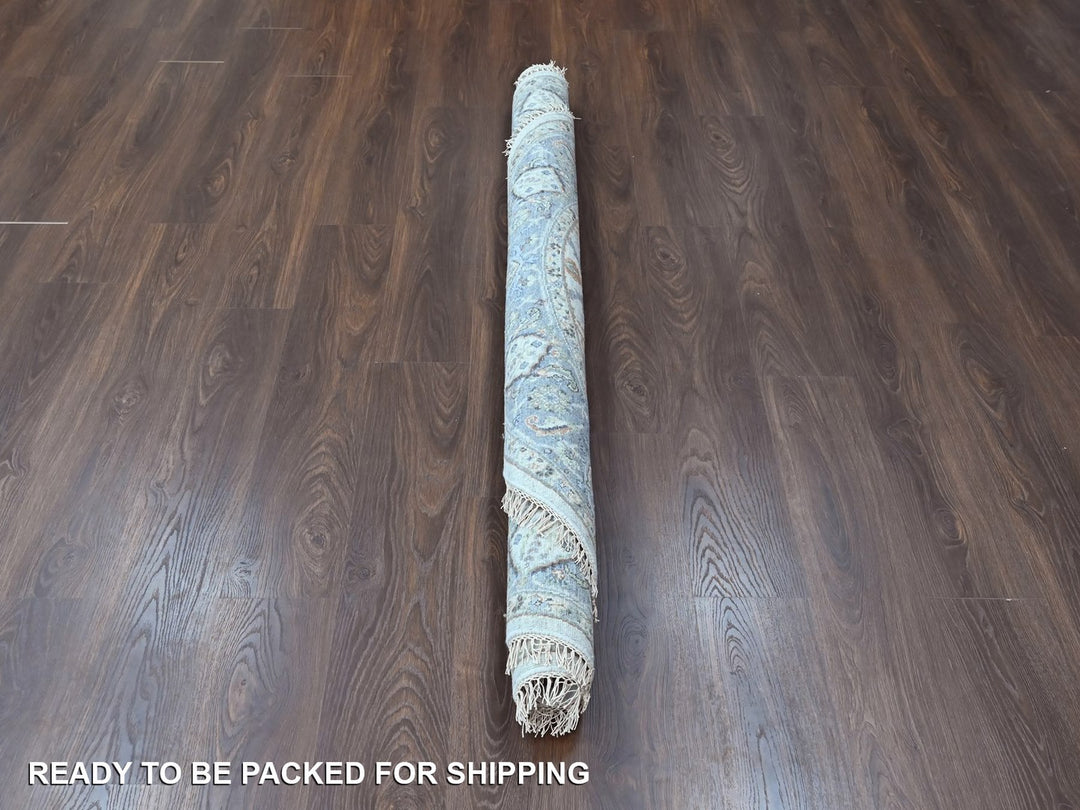 6'11" x 6'11" New Hand Knotted Grey Wool Round Oriental Rug - MOA10210414