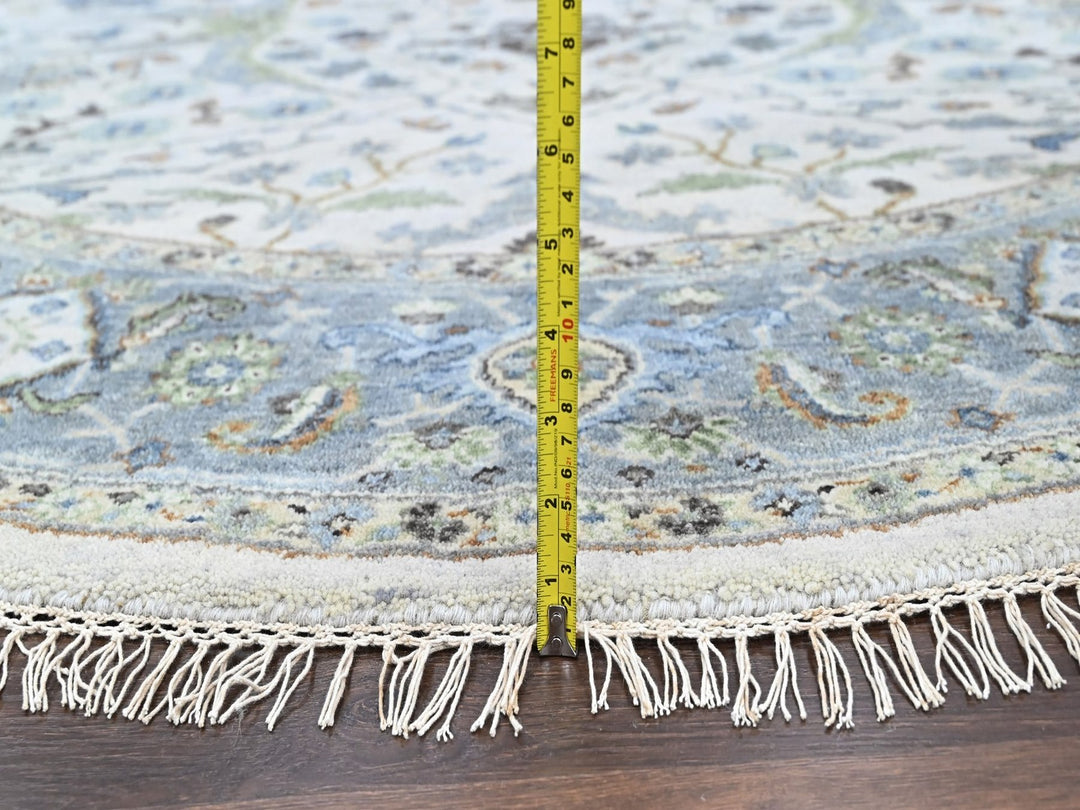 6'11" x 6'11" New Hand Knotted Grey Wool Round Oriental Rug - MOA10210414