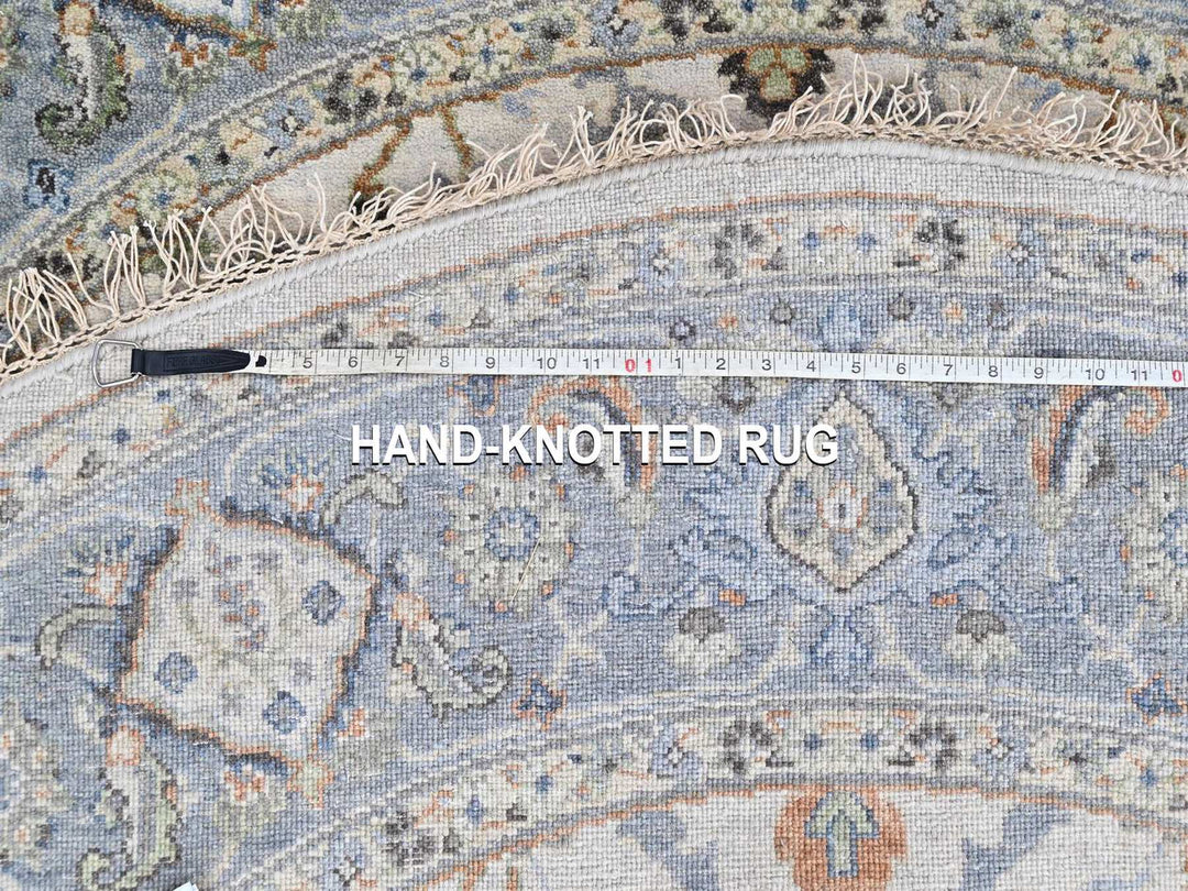 6'11" x 6'11" New Hand Knotted Grey Wool Round Oriental Rug - MOA10210414