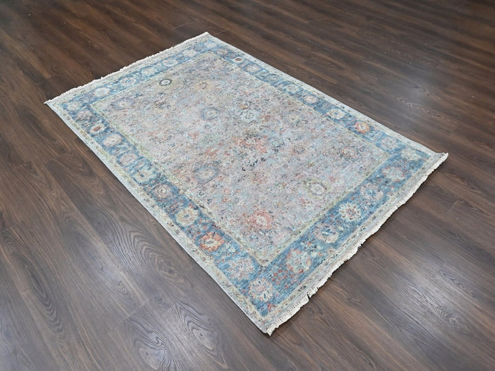 4'11" x 7'1" New Hand Knotted Pink Wool Rectangle Oriental Rug - MOA10210420