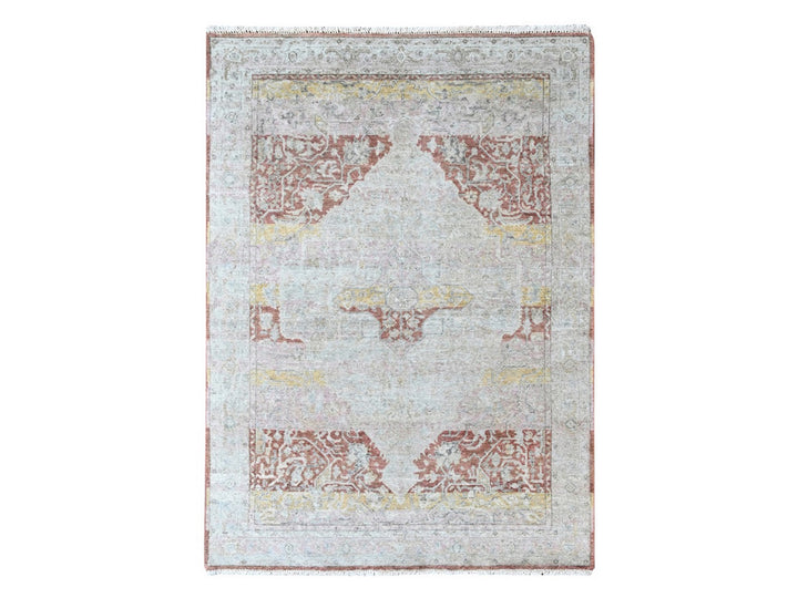 4'11" x 7'1" New Hand Knotted Ivory Wool Rectangle Oriental Rug - MOA10210422