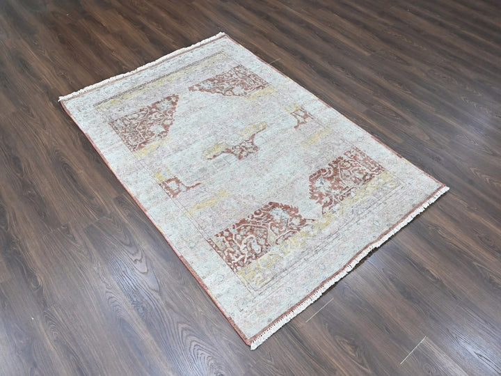 4'11" x 7'1" New Hand Knotted Ivory Wool Rectangle Oriental Rug - MOA10210422