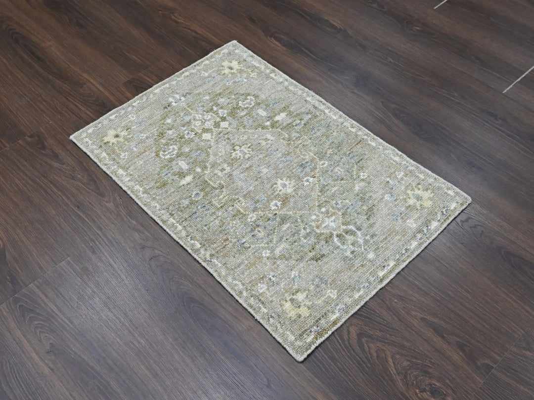 1'10" x 2'10" New Hand Knotted Green Wool Rectangle Oriental Rug - MOA10210426