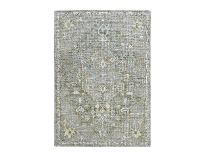 1'11" x 2'10" New Hand Knotted Green Wool Rectangle Oriental Rug - MOA10210427