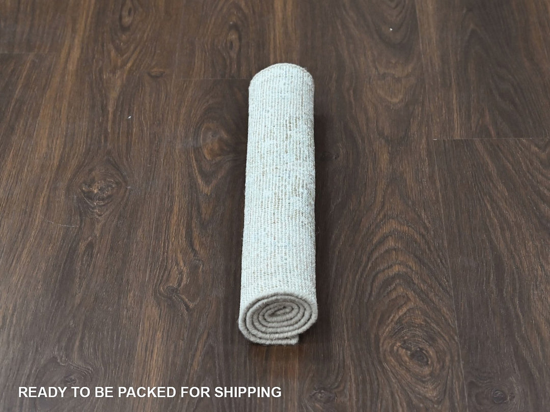 1'11" x 2'10" New Hand Knotted Green Wool Rectangle Oriental Rug - MOA10210427