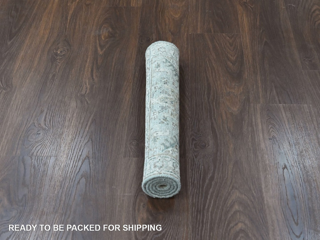 1'11" x 2'11" New Hand Knotted Green Wool Rectangle Oriental Rug - MOA10210429