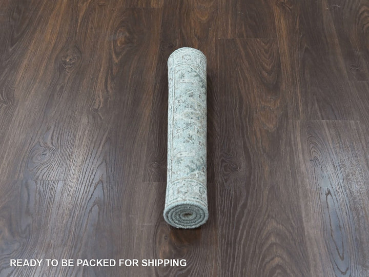 1'11" x 2'11" New Hand Knotted Green Wool Rectangle Oriental Rug - MOA10210429