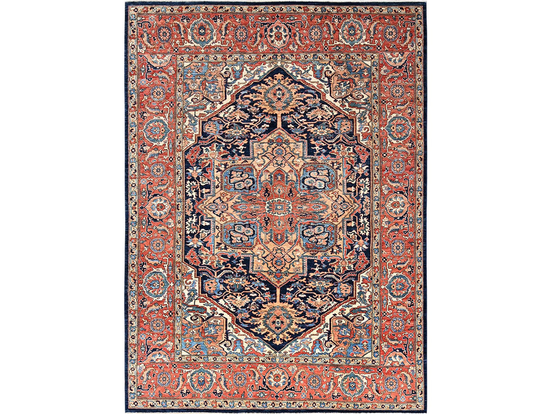 9'0" x 12'1" New Hand Knotted Blue Wool Rectangle Oriental Rug - MOA1021042
