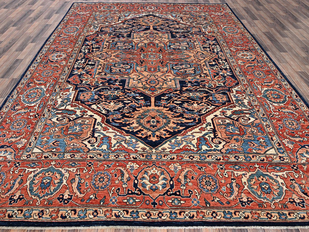 9'0" x 12'1" New Hand Knotted Blue Wool Rectangle Oriental Rug - MOA1021042