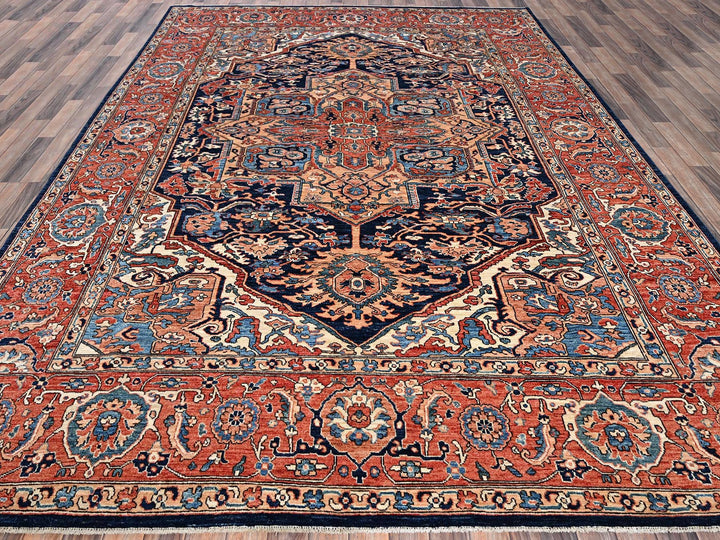 9'0" x 12'1" New Hand Knotted Blue Wool Rectangle Oriental Rug - MOA1021042