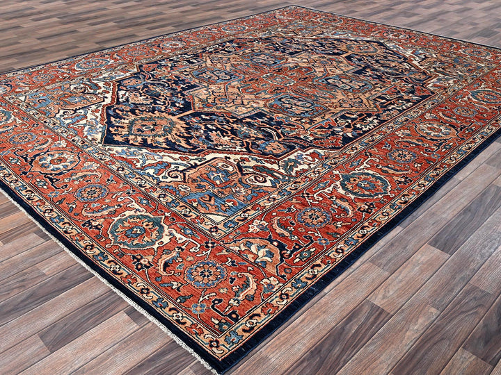 9'0" x 12'1" New Hand Knotted Blue Wool Rectangle Oriental Rug - MOA1021042