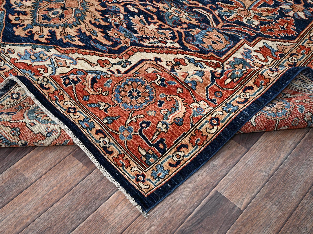 9'0" x 12'1" New Hand Knotted Blue Wool Rectangle Oriental Rug - MOA1021042