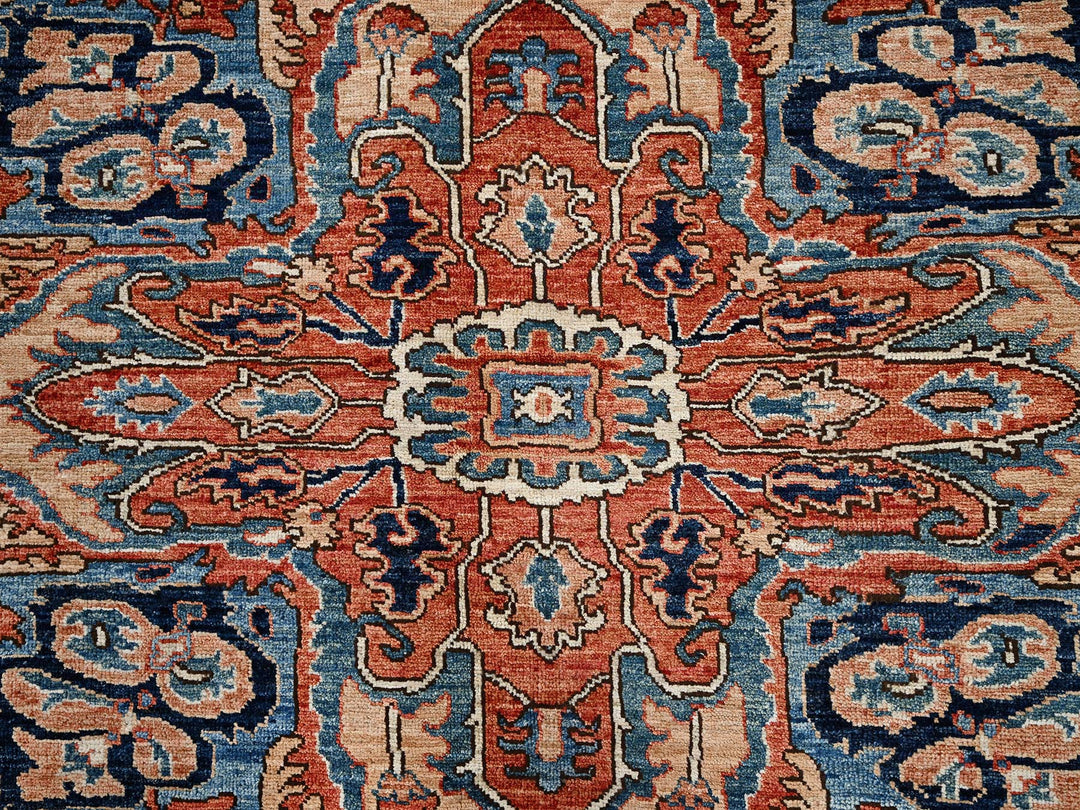 9'0" x 12'1" New Hand Knotted Blue Wool Rectangle Oriental Rug - MOA1021042