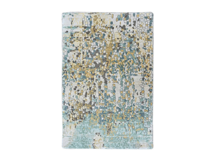 1'10" x 2'11" New Hand Knotted Green Wool & Silk Rectangle Oriental Rug - MOA10210430