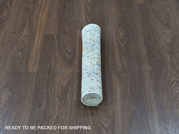 1'10" x 2'11" New Hand Knotted Green Wool & Silk Rectangle Oriental Rug - MOA10210430