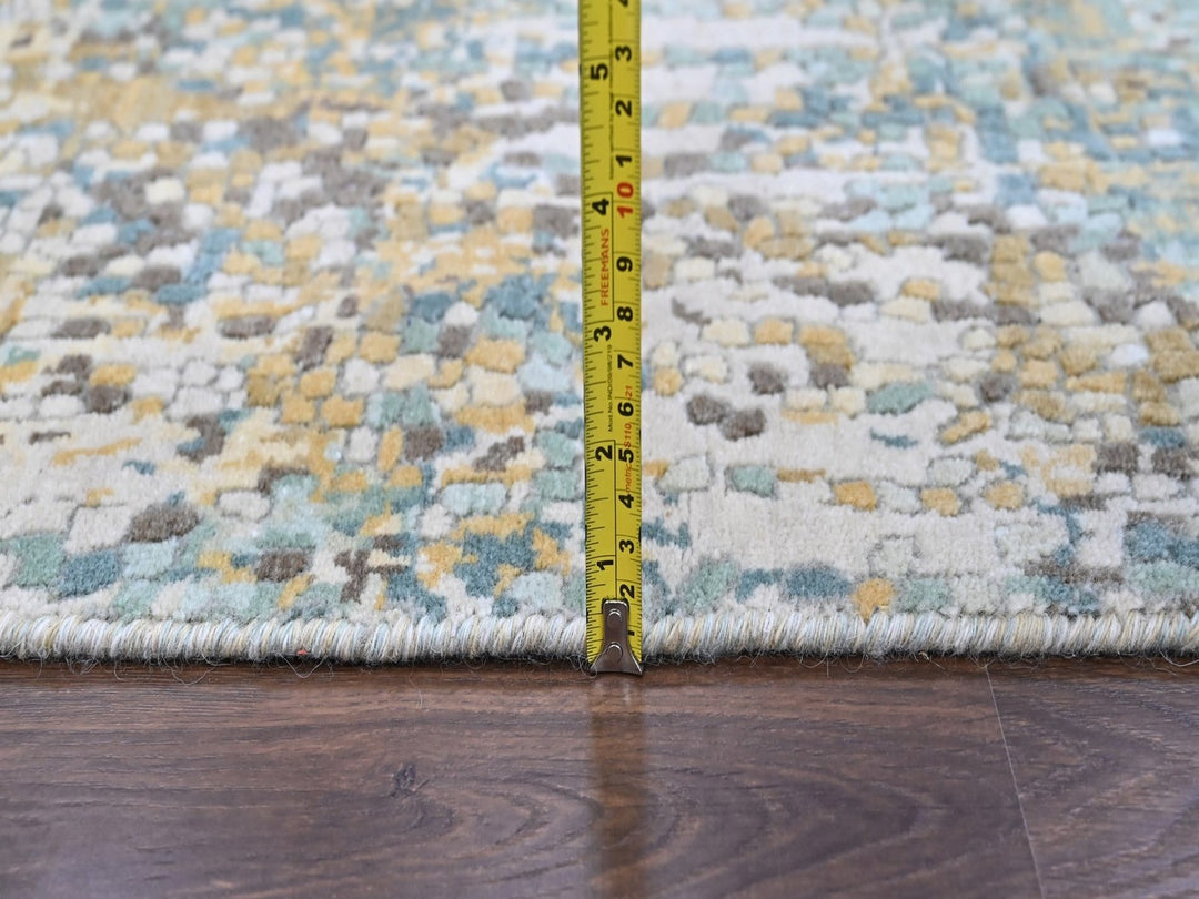 1'10" x 2'11" New Hand Knotted Green Wool & Silk Rectangle Oriental Rug - MOA10210430