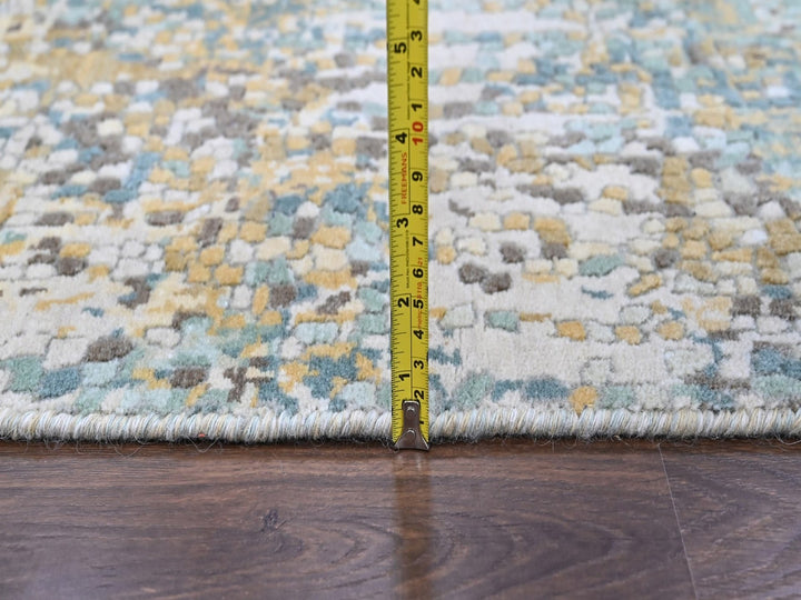 1'10" x 2'11" New Hand Knotted Green Wool & Silk Rectangle Oriental Rug - MOA10210430