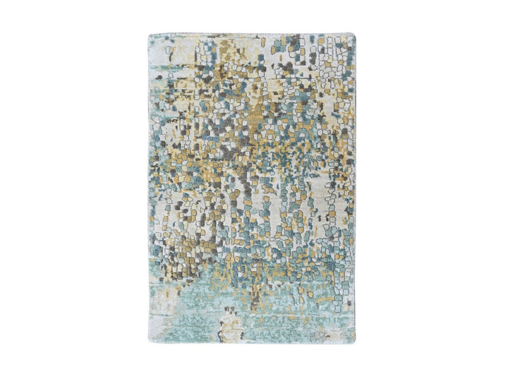 1'11" x 2'11" New Hand Knotted Green Wool & Silk Rectangle Oriental Rug - MOA10210431