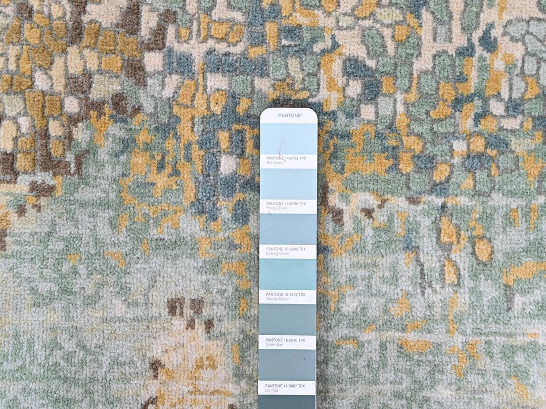 1'11" x 2'11" New Hand Knotted Green Wool & Silk Rectangle Oriental Rug - MOA10210431