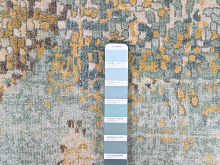 1'11" x 2'11" New Hand Knotted Green Wool & Silk Rectangle Oriental Rug - MOA10210431