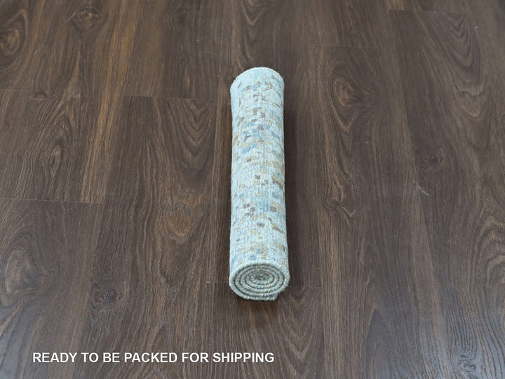 1'11" x 2'11" New Hand Knotted Green Wool & Silk Rectangle Oriental Rug - MOA10210431