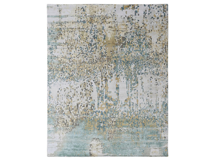 8'10" x 11'11" New Hand Knotted Ivory Wool & Silk Rectangle Oriental Rug - MOA10210434