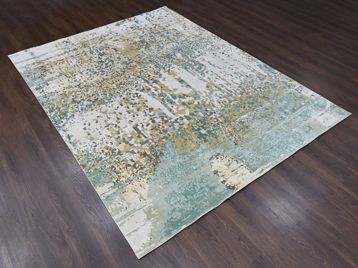 8'10" x 11'11" New Hand Knotted Ivory Wool & Silk Rectangle Oriental Rug - MOA10210434