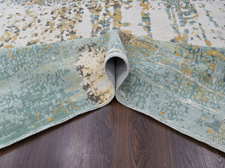 8'10" x 11'11" New Hand Knotted Ivory Wool & Silk Rectangle Oriental Rug - MOA10210434