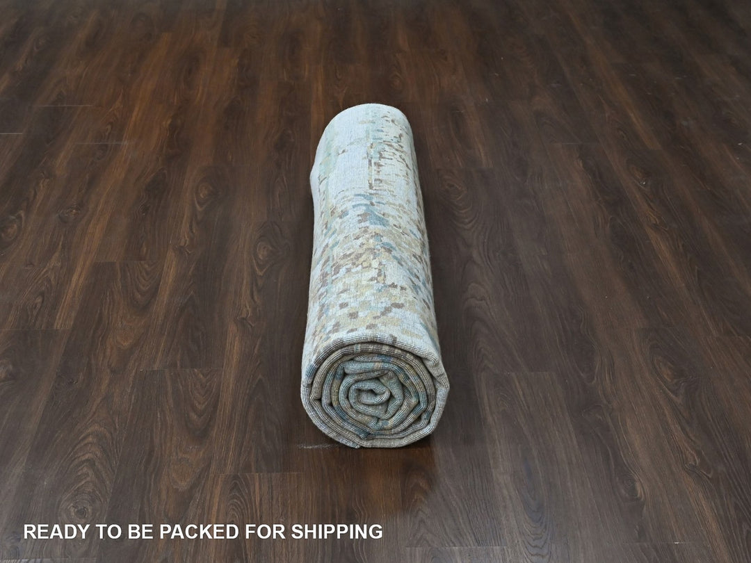 8'10" x 11'11" New Hand Knotted Ivory Wool & Silk Rectangle Oriental Rug - MOA10210434